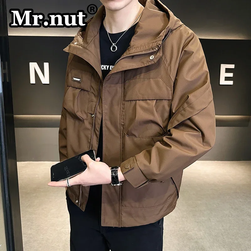 Mr.nut Windbreak Outdoor Jacket Spring Autumn New Men's Hooded Tooling Jacket Slim Fit Type Tops Fashion High-Quality Male Coat