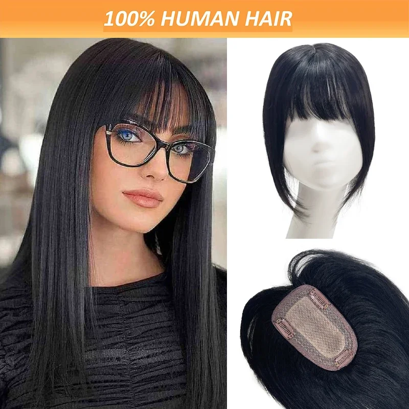 25cm 9X14cm Hairnet  Straight Human Hair Invisible 3D Toupee Clip in One Piece Hair Extensions Topper for Women Hair Loss