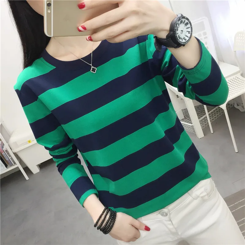 T-shirts Women Striped Long Sleeve Tees Casual Korean Style Simple 2XL Loose All-match Harajuku Trendy Tops Spring Design Lady