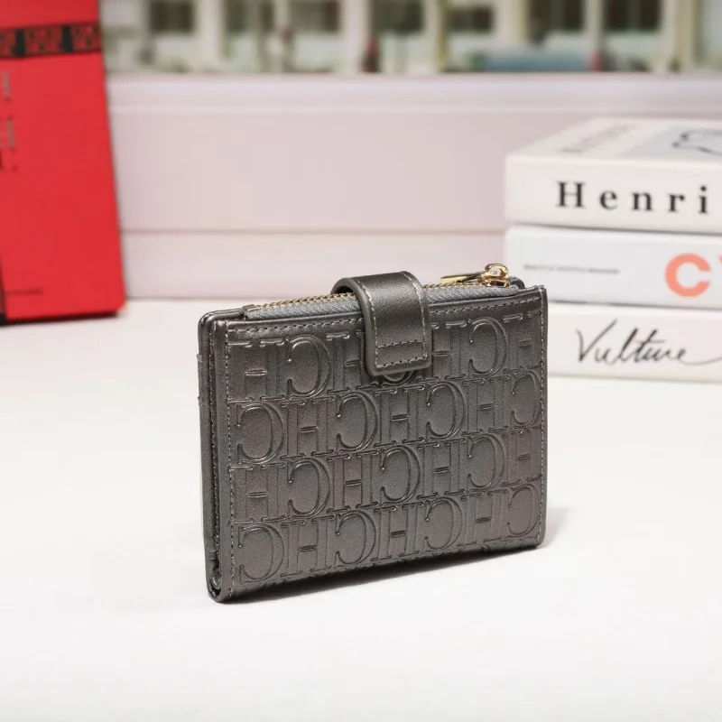 CH Solid Color Wallet Women's Short Purse New Arrival Niche Design Mini Wallet Letter Card Holder Ins Style