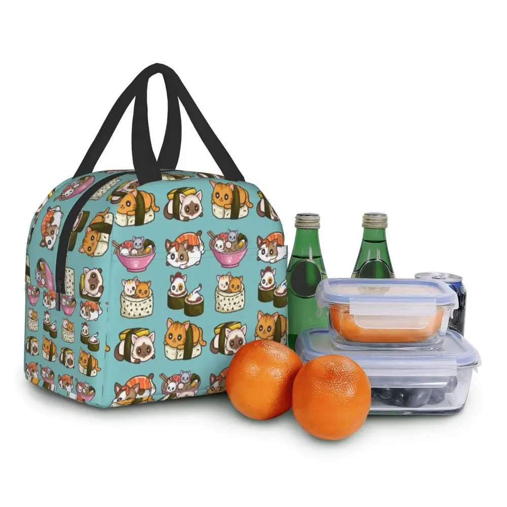 Japanese Anime Food Sushi Cat Lunch Bag Women Children Insulated Lunch Box for Work School Custom Portable Bento Tote Bags