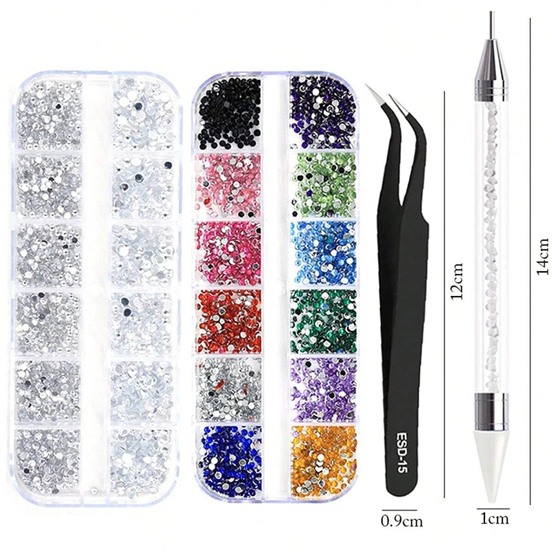 4 pièce/ensemble accessoires d'art des ongles strass 3D cristal bricolage décorations paillettes cristal Rivet gemme fournitures d'ongles stylo à points pince à épiler