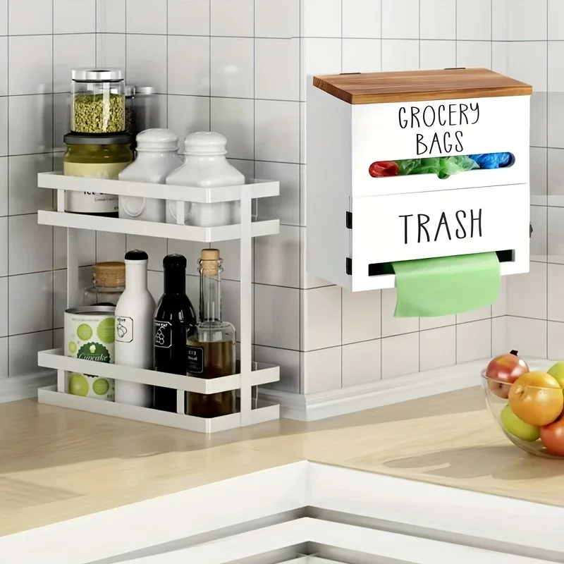 

Large Capacity Wall-Mount or Cabinet Hanging Storage for Kitchen and Bathroom Essentials, White/Black