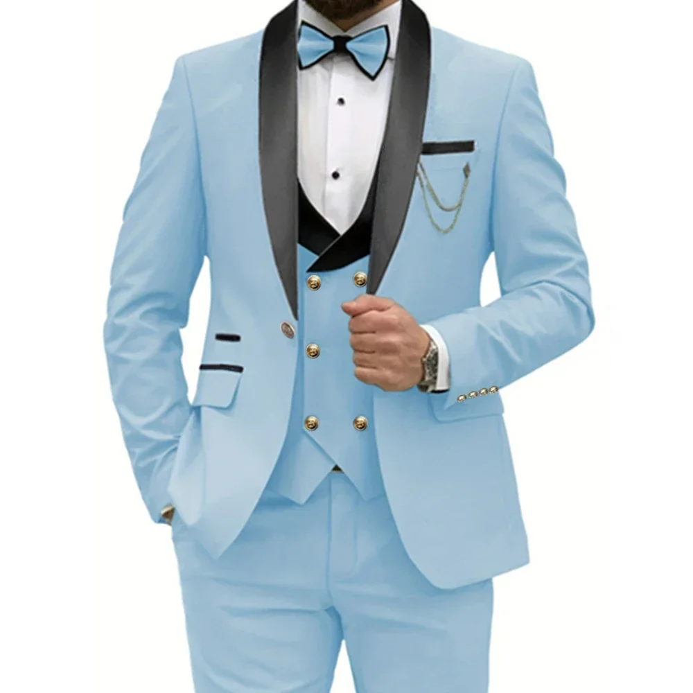 

2024 Fashion New Men Slim Solid Color Business Wedding Best Man Suit Blazers Jacket Coat Pants Vest 3 Pcs Set