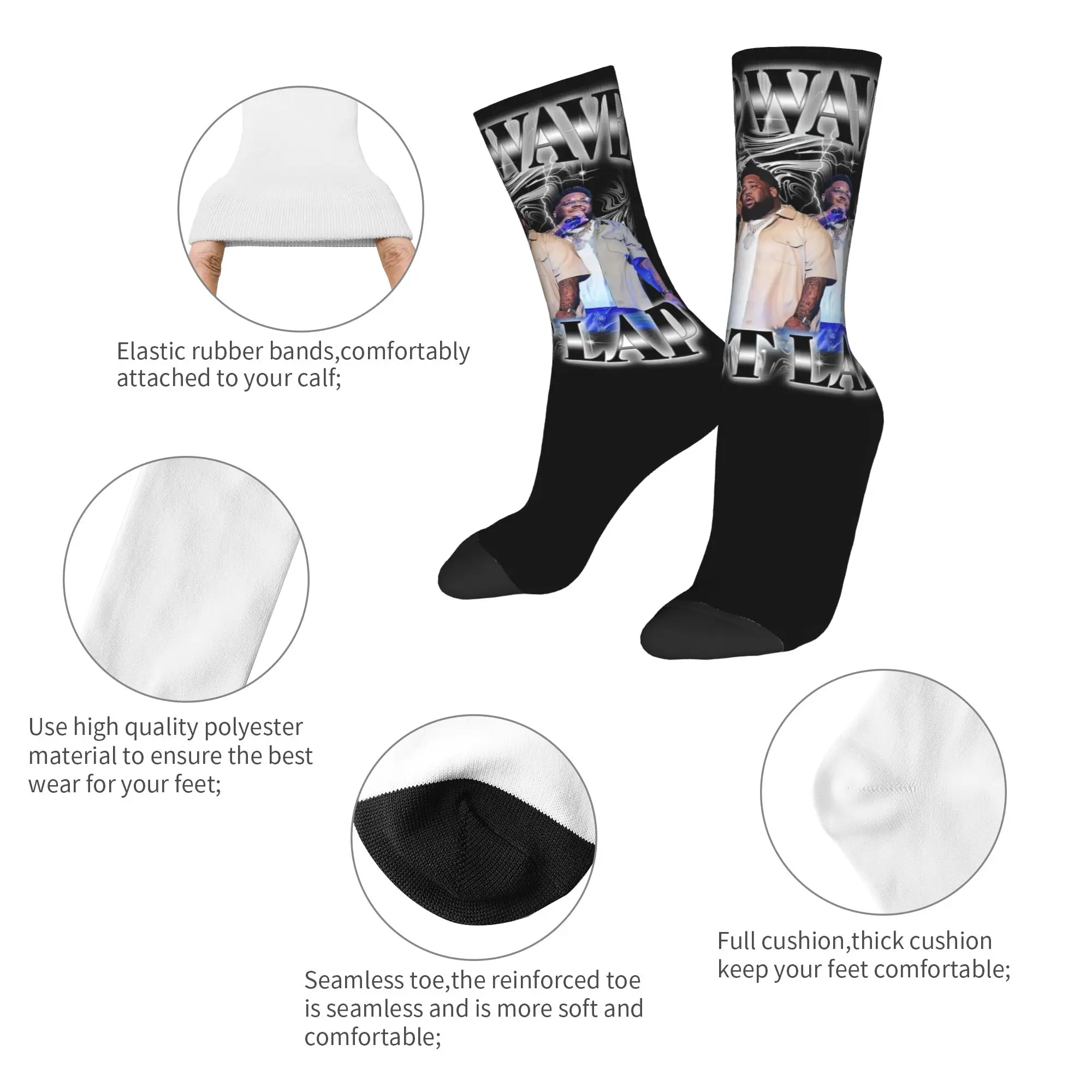 Autumn Winter Funny Unisex Rod Wave Hip Hop Rapper Last Lap  Socks  Sweat Absorbing Football Socks