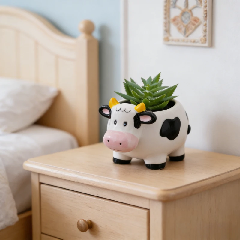 

Новый милый керамический цветочный горшок в мультяшном стиле для суккулентов, комнатное украшение для рабочего стола, персонализированный креативный декор для дома