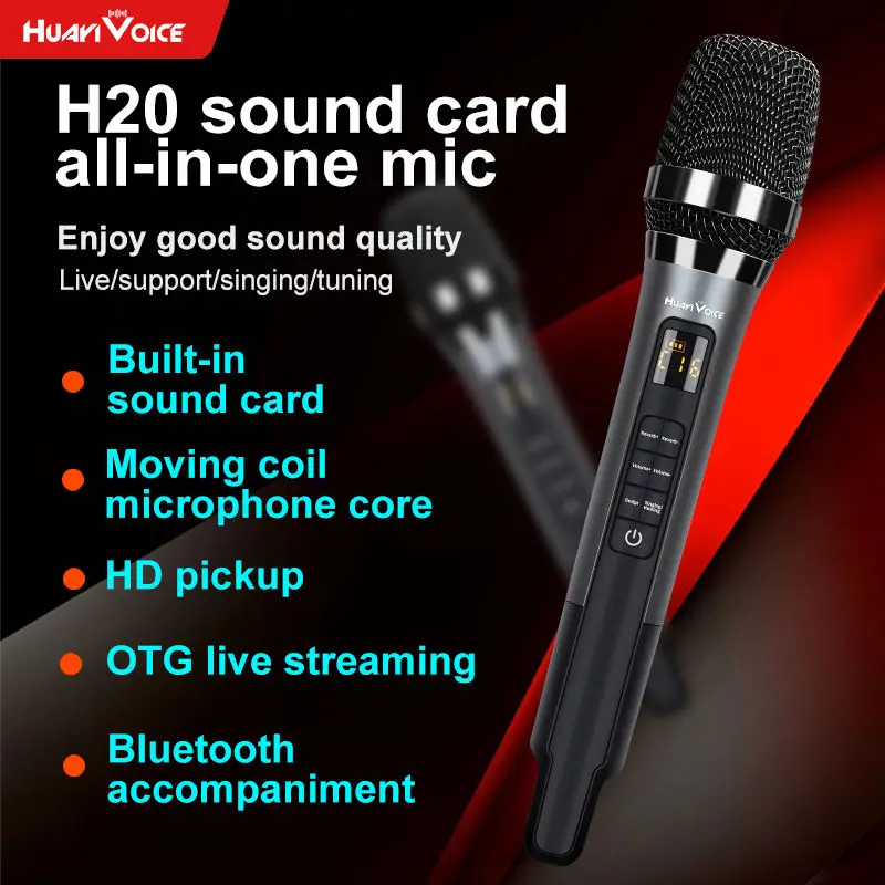 H20 Microphone with Sound Card Effects All-in-One Microphone Reverb Connecting Cell Phone for Podcast Equipment Live