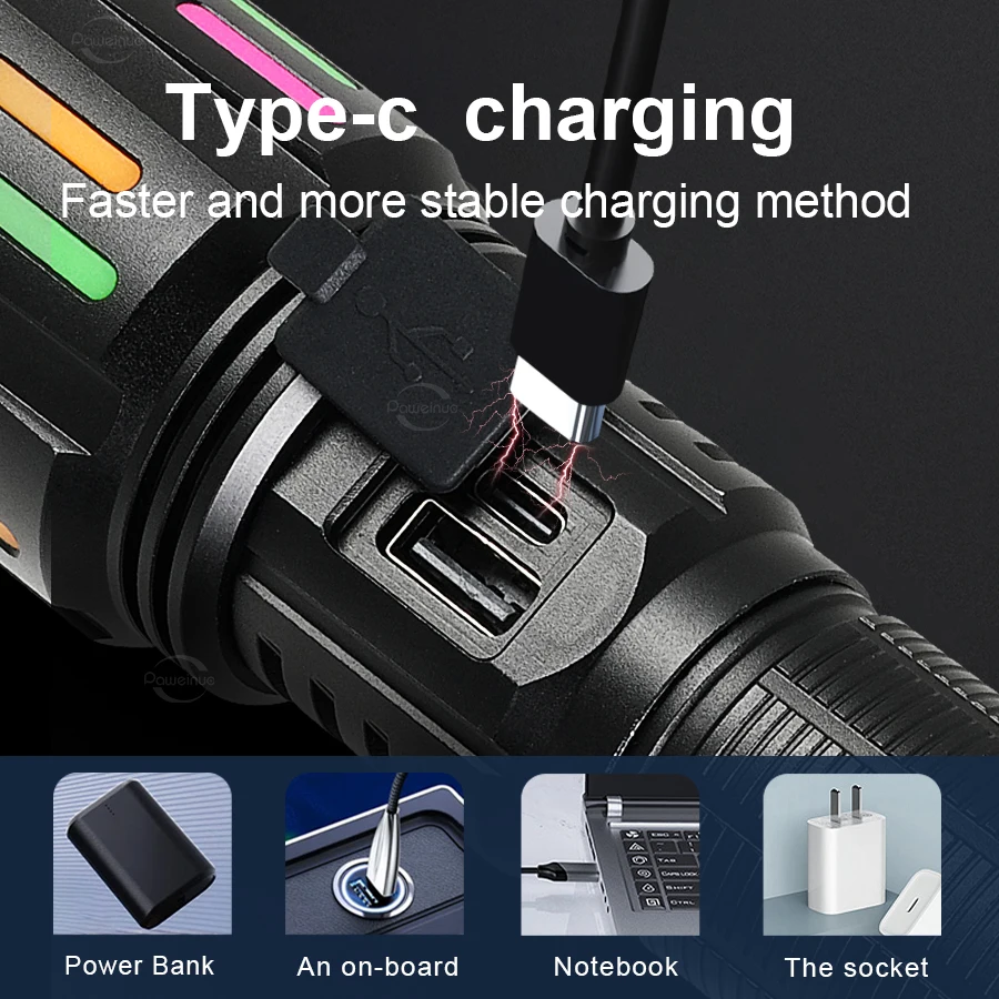 500000LM 800 واط/300 واط أقوى مصباح ليد جيب عالية الطاقة قابلة للشحن التكتيكية ضوء فلاش مصباح شعلة التخييم الصيد فانوس #4