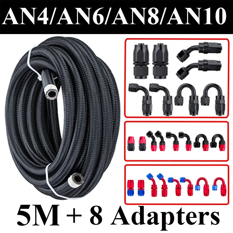 5M AN4 AN6 AN8 AN10 Fuel Hose Oil Gas Cooler Hose Line Pipe Tube Nylon CPE Rubber + 0 45 90 180 Degree Swivel Hose End Fittings