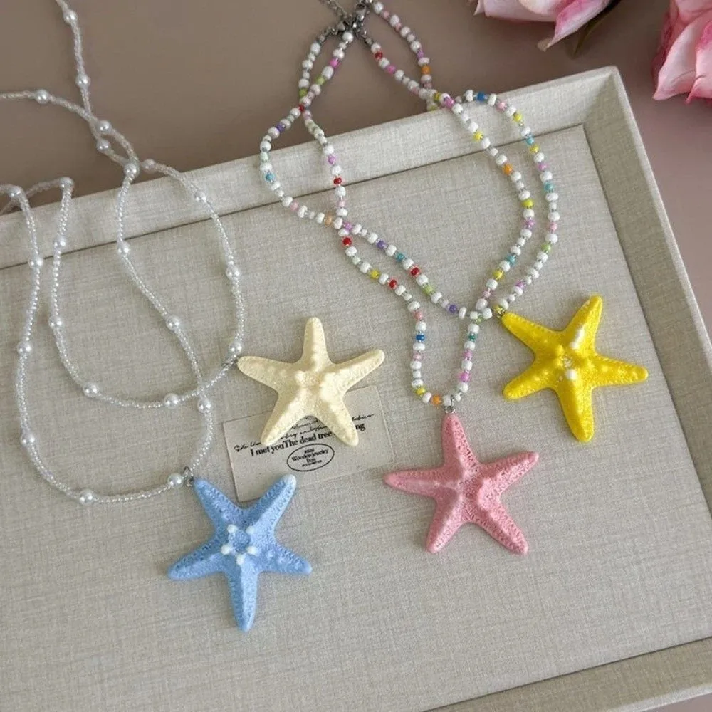 Bohemian Starfish Necklace Beach Surfer Colorful Trendy Beach Necklace Dopamine Bead Splicing Summer Clavicle Chain Summer