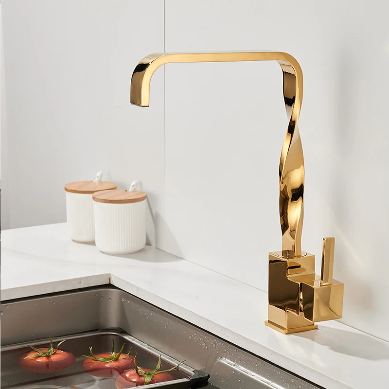 BAKALA Brush Gold Bathroom Basin Kitchen Faucet Hot Cold Wash Mixer Crane Tap 360 Rotation Sink Faucets Single Handle