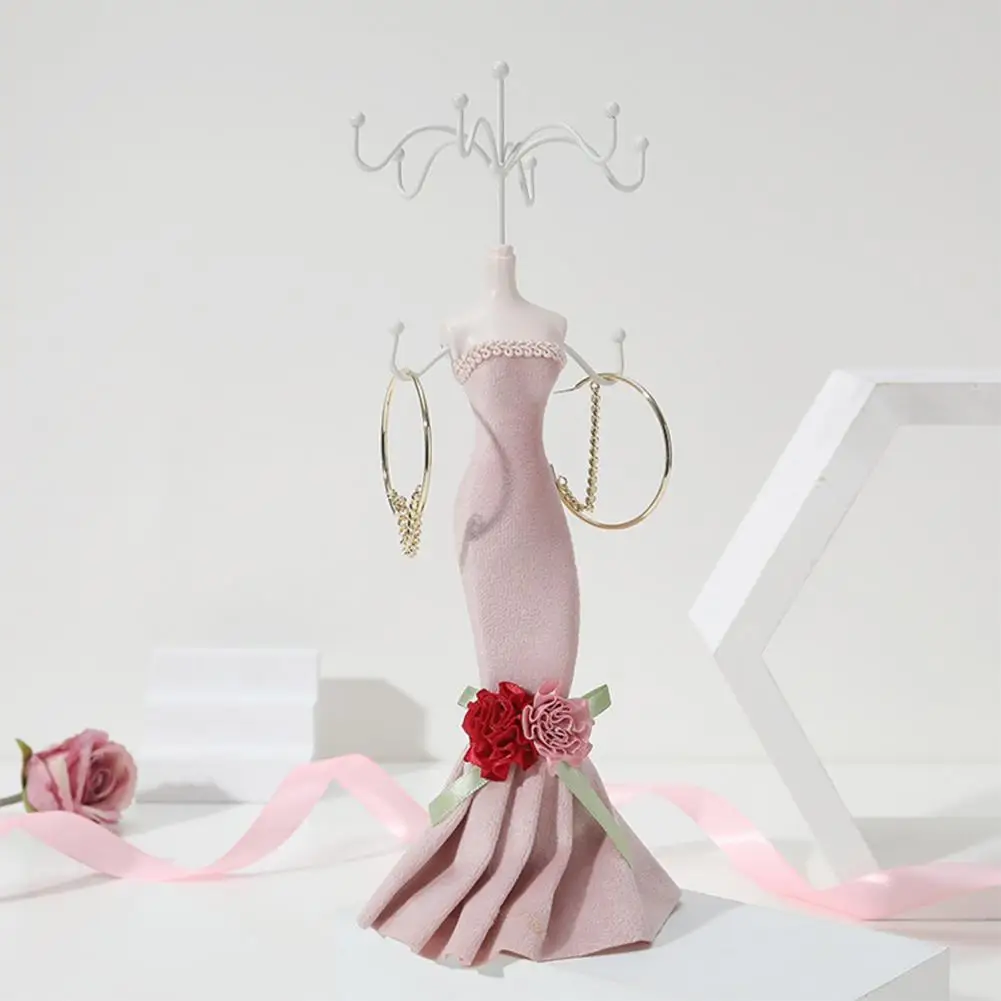 Manikin Jewelry Stand Lady Mannequin Jewelry Organizer with 8 Hooks 2 Tier Necklace Bracelet Earring Ring Holder Display Stand