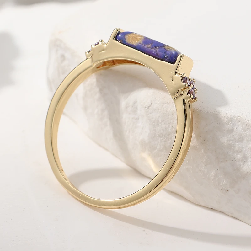 Vintage-Ring für Damen mit eingelegtem lila Stein, ethnische Goldfarbe, handgeschnitzt, für den täglichen Gebrauch, Party-Schmuck, Jahrestagsgeschenk – Detail 4