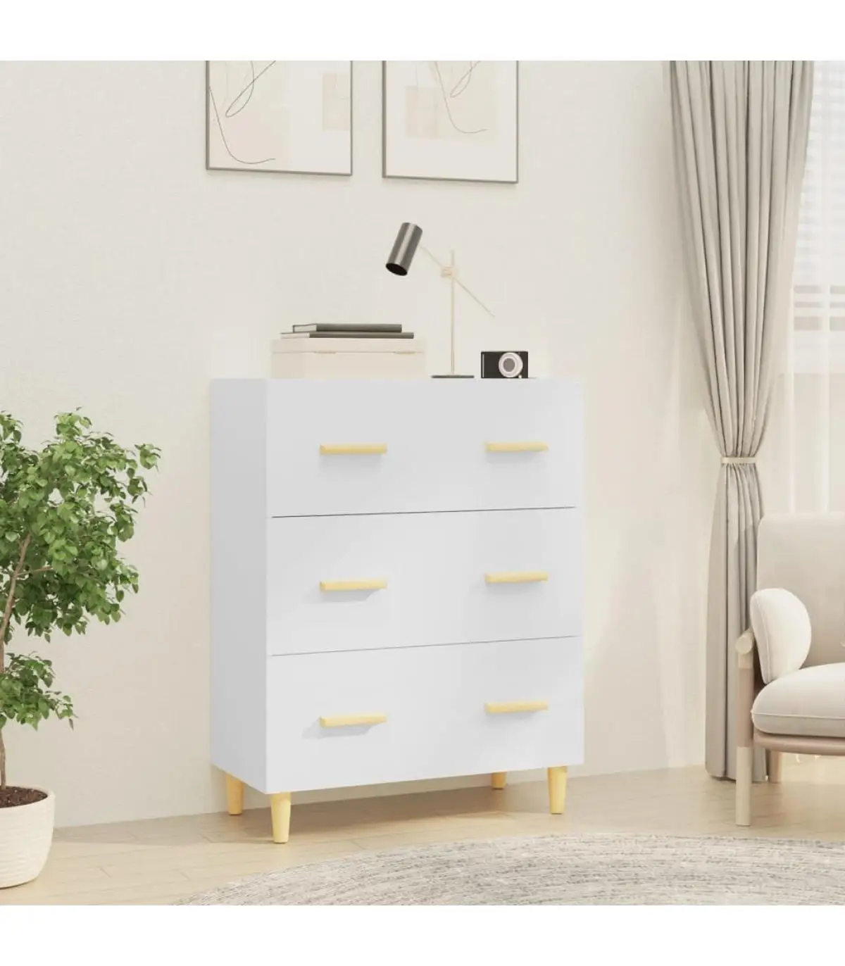 70x34x90 cm glossy white plywood sideboard