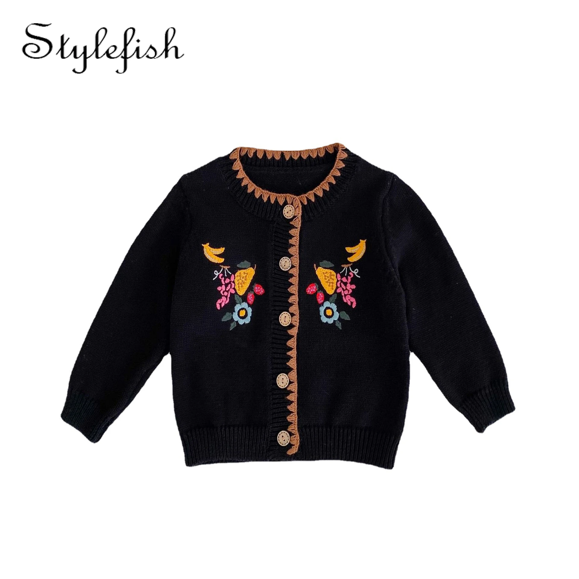 spring and autumn new baby cardigan Baby Flower embroidered coats cotton yarn knitted coat