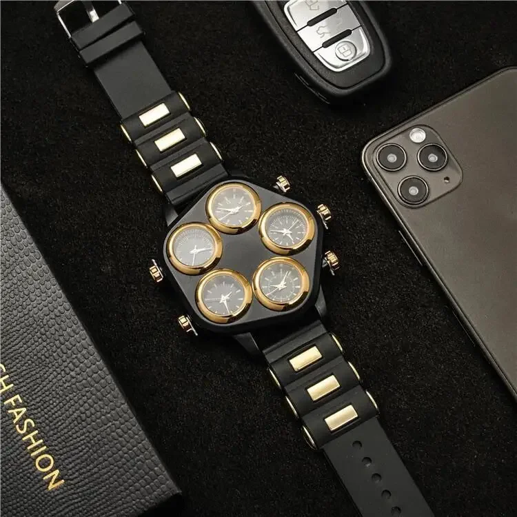 New Trend Luxury Men Watches Large Dial Silicone Waterproof Watch for Men Bar Nightclub Show Multi-dial Quartz Wristwatch Clock