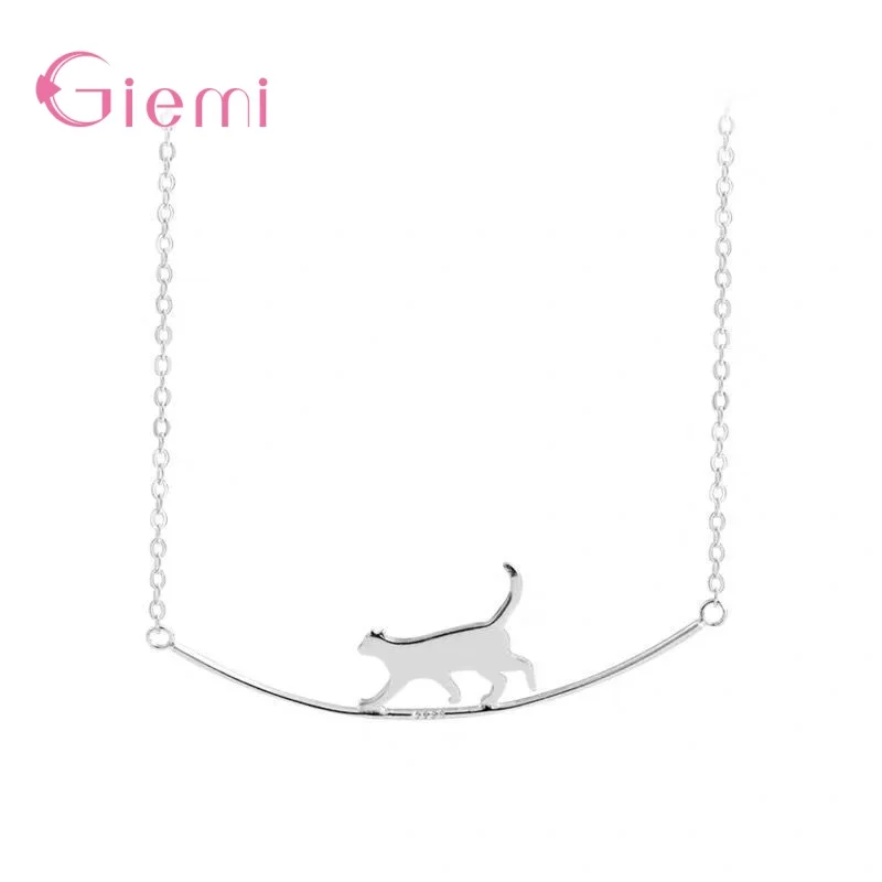 

New Fashion Simple 925 Sterling Silver Cat Curved Animal Jewelry Cut Walking Cat Clavicle Chain Necklaces Party Gifts