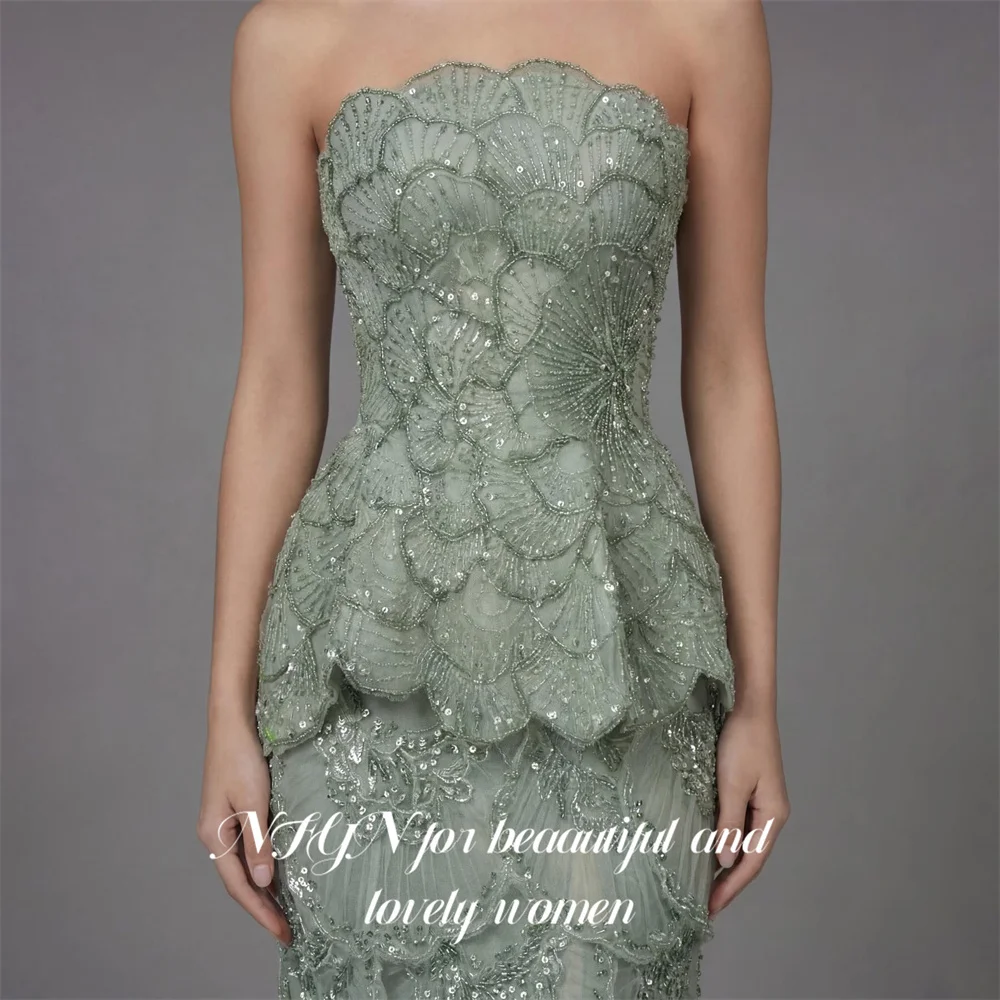 NFYN Sage Green Evening Dress Strapless Prom Dress with Glitter Sequin Party Dresses Mermaid Gala Dresses for Women Customized image 5
