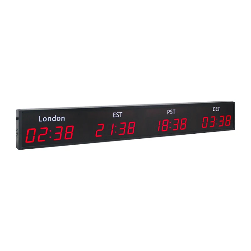 

CP34 Customized World Wall Clock Digital Display Led Time Zone World Clock With 5 Cities