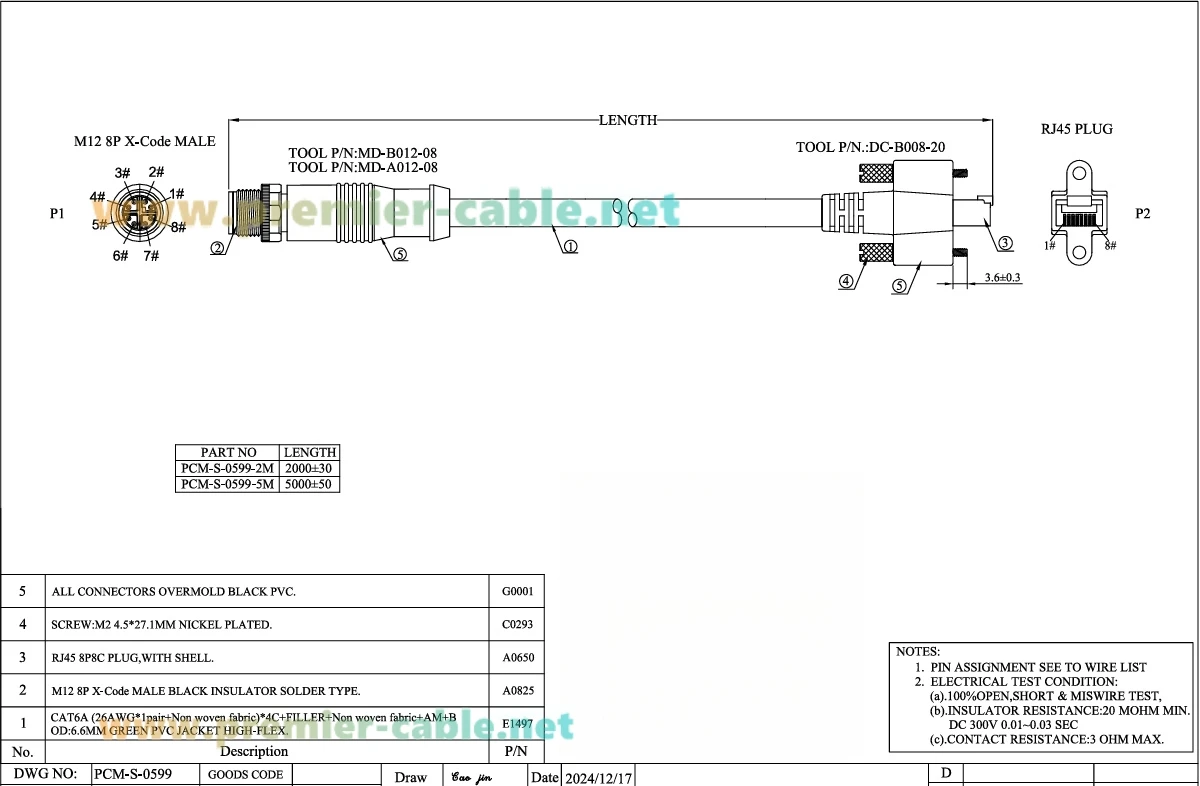 IP67 M12 8-Pin X-Code auf RJ45 mit Rändelschraubverschluss CAT6A Industrielles Ethernet-Kabel, geschirmtes GigE Vision-Kabel für Cognex-Kamera – Detail 1