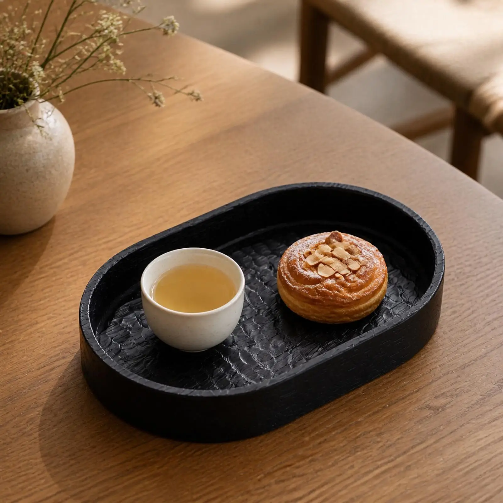 Hammered Walnut Wood Serving Tray | Serving Tray with Raised Sides, for Coffee Tables
