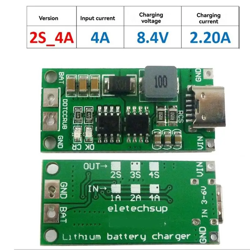 Y47A Type-C USB Mini Battery Board, 2S 4A Step-Up Boost Module, 8.4V/12.6V/16.8V, for LiPo/Li- Batteries, DIY Project