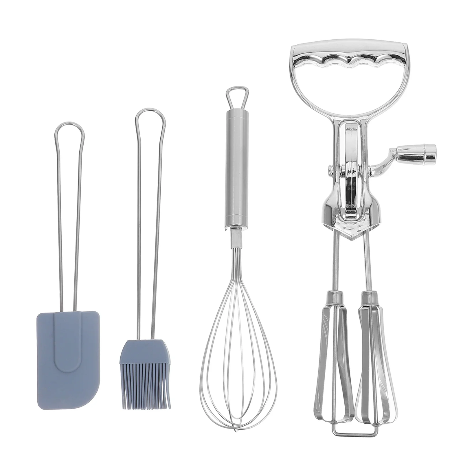 

4Pcs Manual Rotary Egg Beater Set Handheld Whisk Silicone Basting Brush Spatula Kitchen Utensils Baking Mixing Dough Stirring