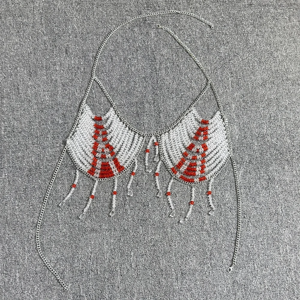 Tassel Europe And The United States Hanging Neck Gemstone Beaded Body Chain Underwear Bikini Chest Jewelry Acrylic Tops Trend