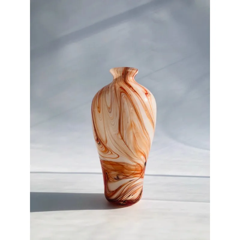 

Gradual change orange smudge texture new Chinese style medieval glass vase art flower arrangement ornament