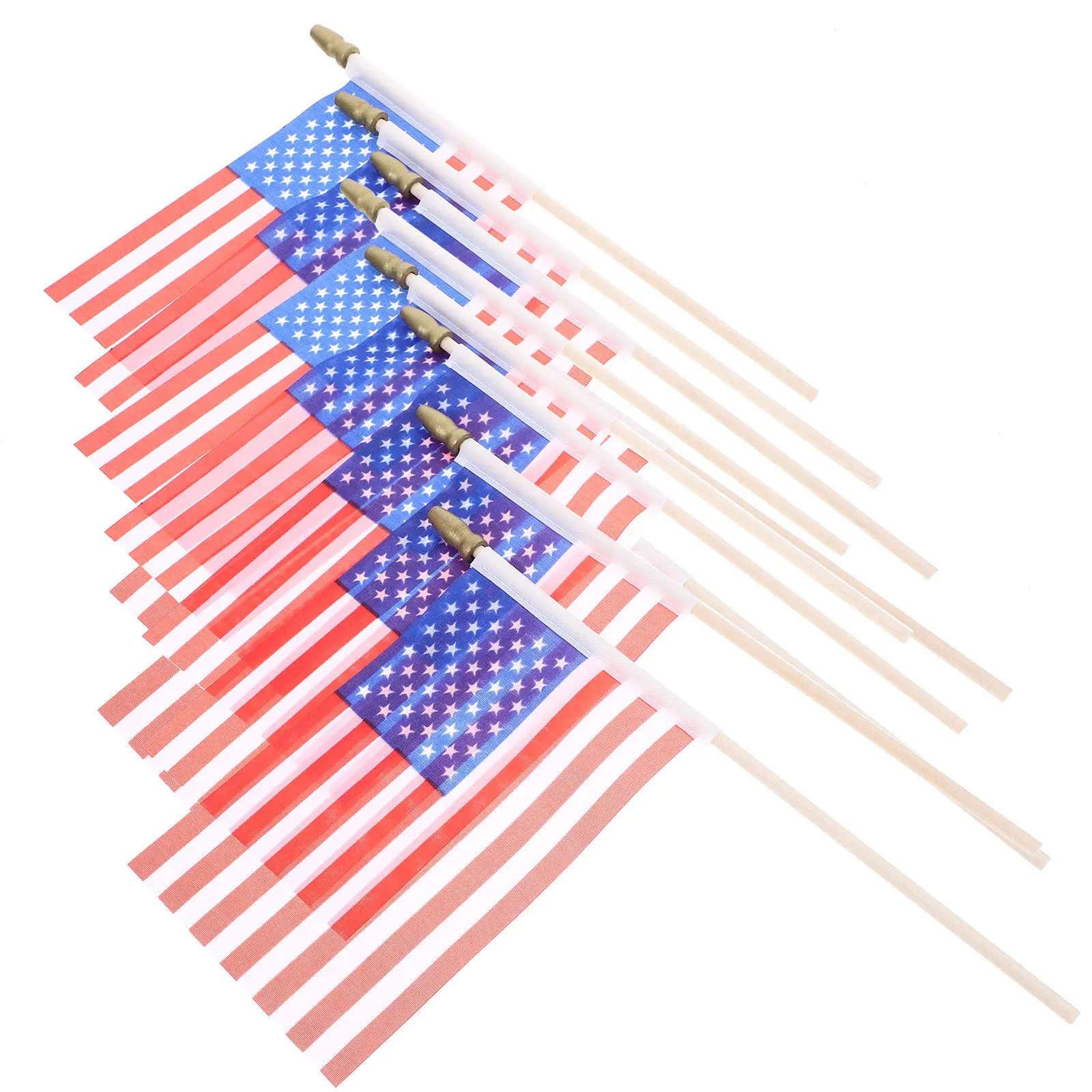 40Pcs Wooden Stick American Flags Small Usa Handheld Flags Lightweight Tear Resistant Polyester for 4Th of July Parties Parades