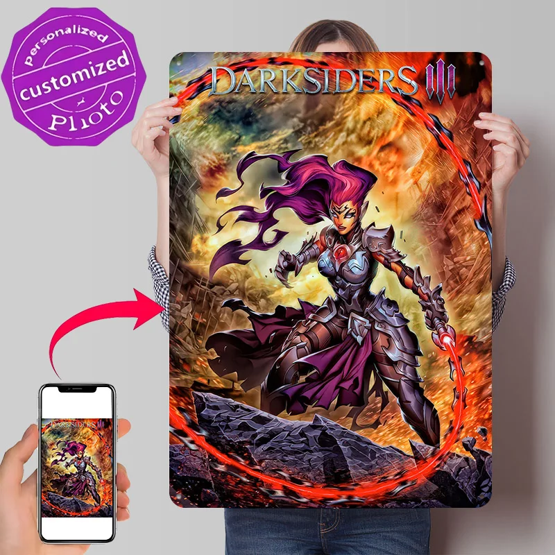 Darksiders III Fury Artwork Personalized 3D Textured Metal Poster Wall Art Vintage Tin Signs for Decoration Room Wand Deko Decor