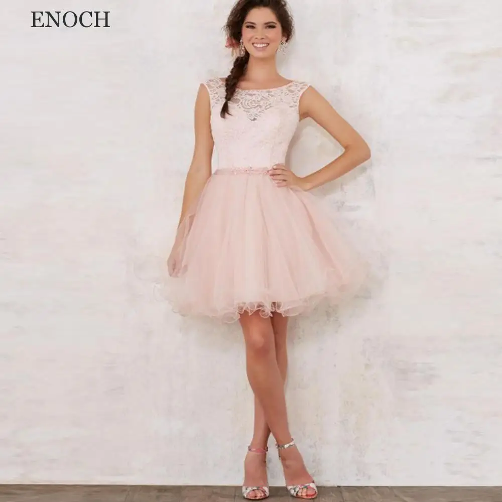 ENOCH Fashion o-collo Tulle abiti da ritorno a casa senza maniche in pizzo Appliques abiti da festa Lace Up Vestidos De Fiesta Custom Made