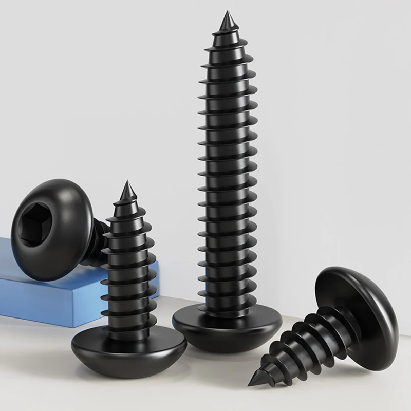 M6 M8 M10 Black 304 Stainless Steel Pan Head Hexagon Socket Head Self-tapping Screws Wood Screws Corrosion and Acid Resistant