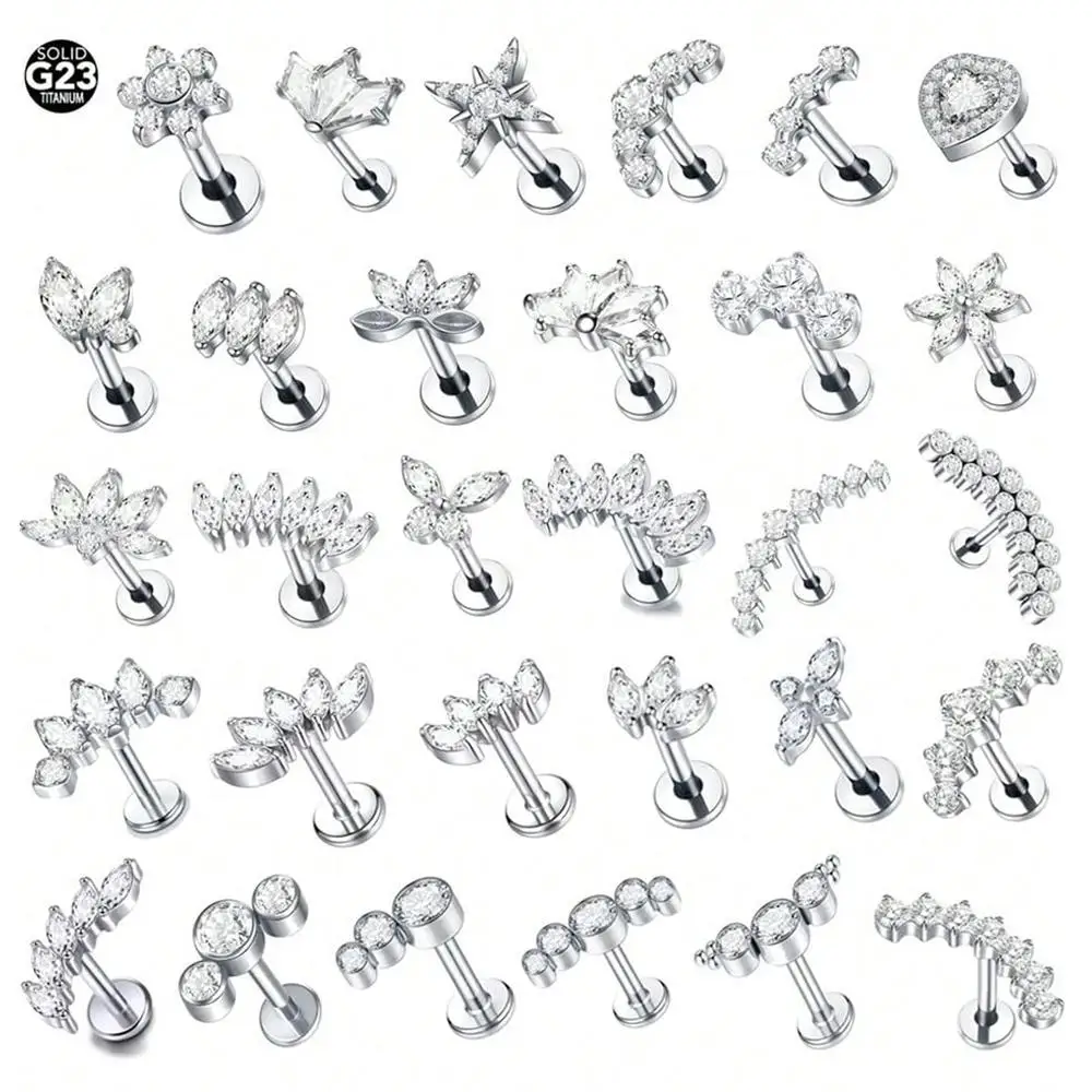G23 التيتانيوم Labret الأذن الزنمة القرط مربط داخليا الخيوط زركونيا الشفاه خواتم الغضروف اللولب ثقب مجوهرات للجسم 16 جرام