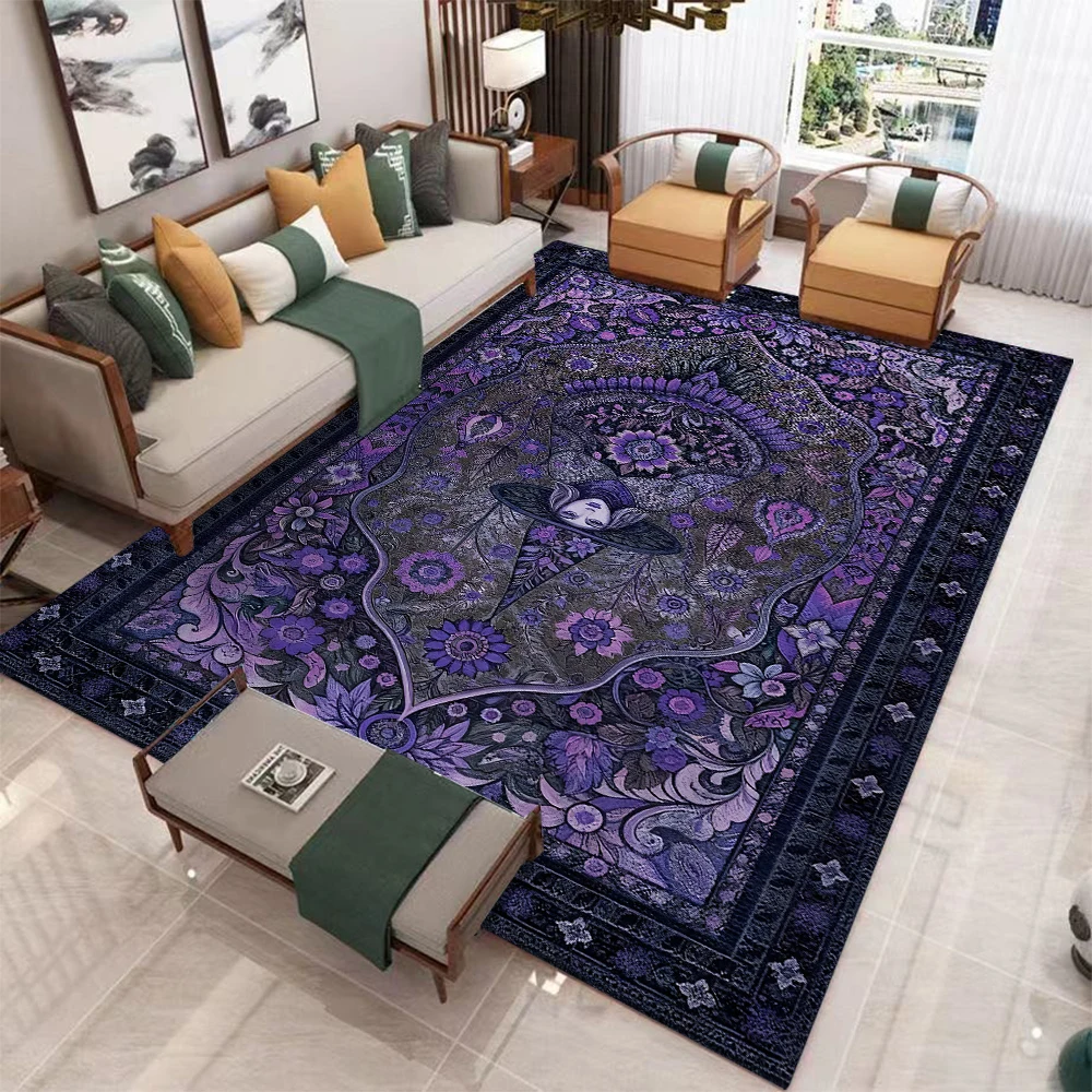 

Living Home Rugs Boho Purple Floral Mandala Mat Soft Easy Clean Non-Slip Large Area Carpet for Home Decor Living Room Bedroom