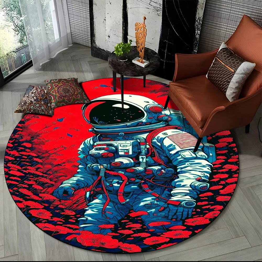 3D Astronaut Space Cartoon Round Carpet Rug for Living Room Bedroom Child Playroom Chair Decor,Pet Area Rug Non-slip Floor Mat