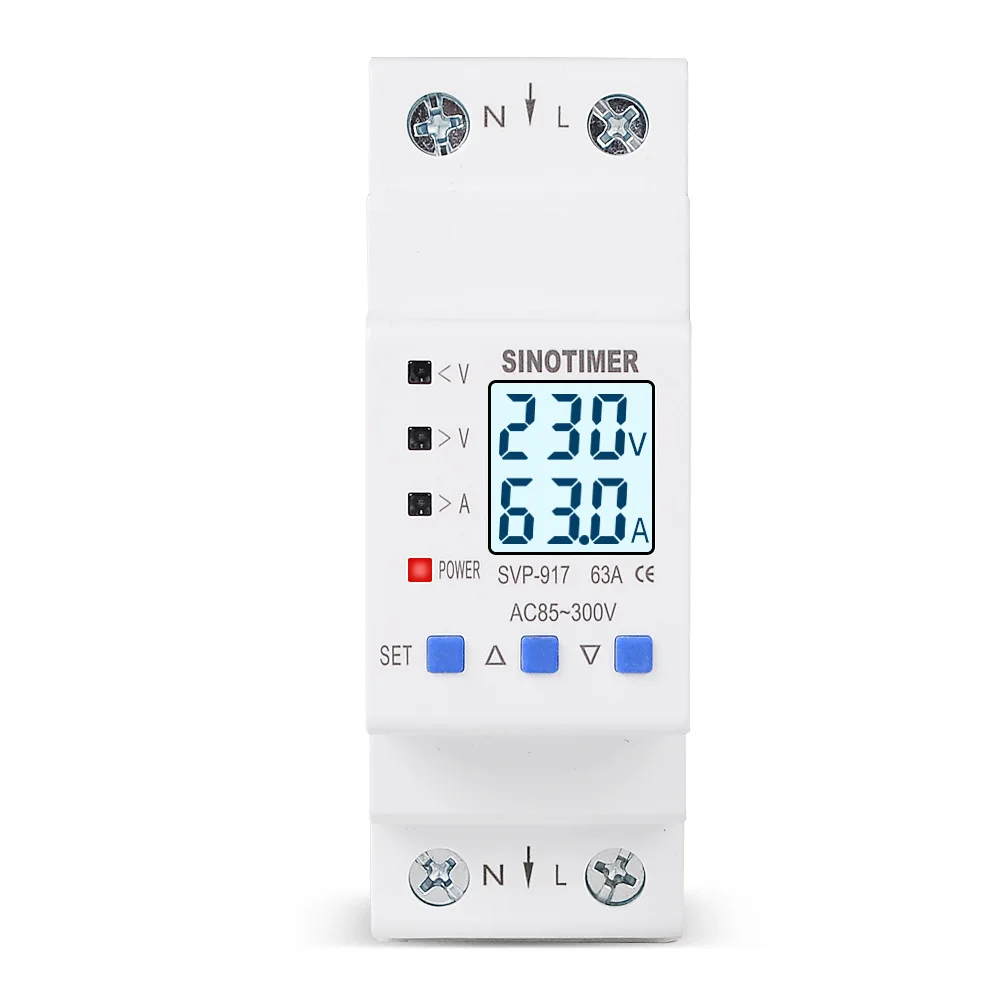 

Adjustable Self-recovery Over and Under Voltage Current Limiting Protection AC 85-300V 63A/80A Overload Switch Power Display