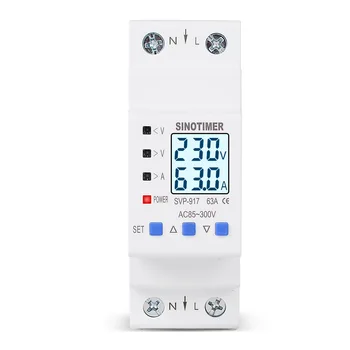 Adjustable self-recovery over-voltage and under-voltage current limiting protection AC 85-300V 63A/80A overload switch power indicator