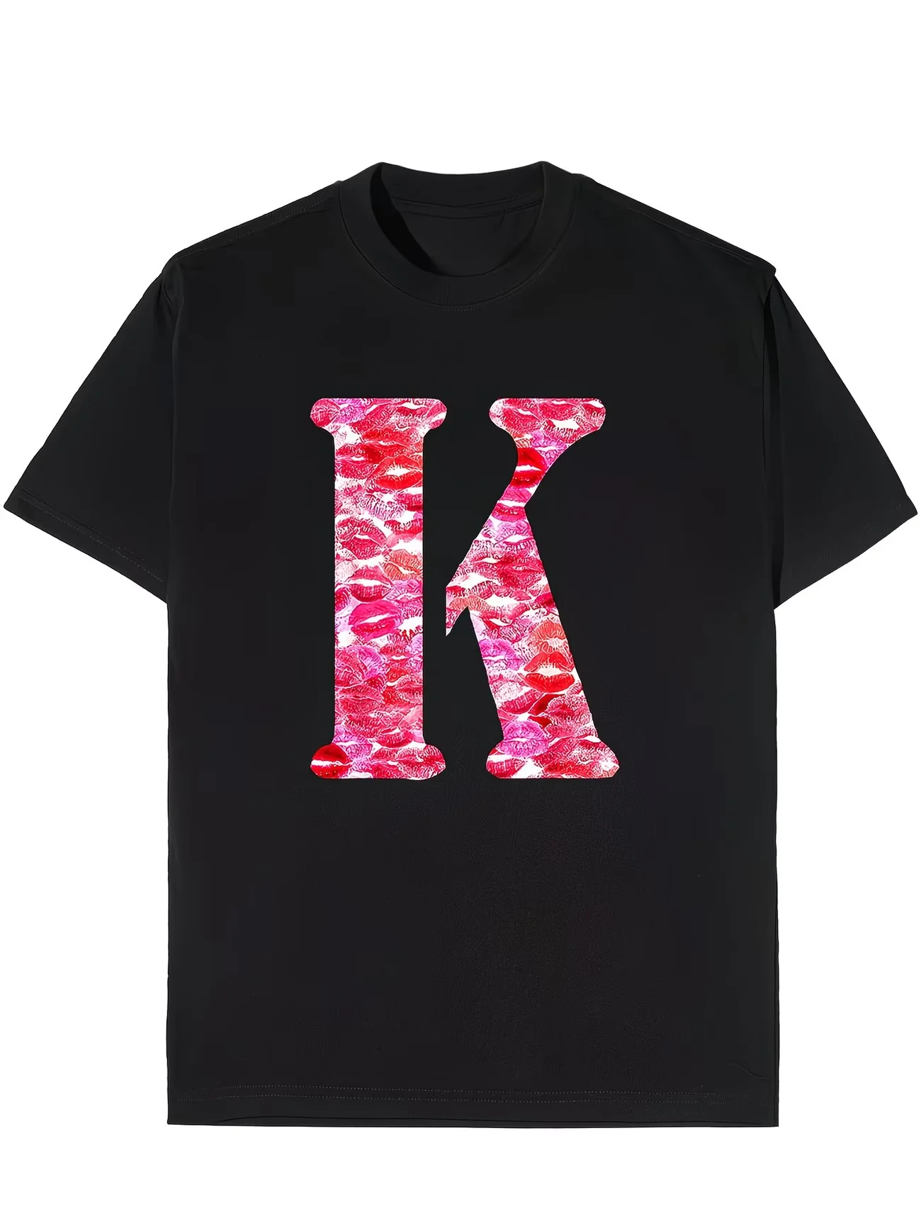 Fashion Women's Couple Unisex Lipstick Kiss Letter K Graphic T-shirt Men Tee Streetwear Trendy Gifts Oversized Loose Top