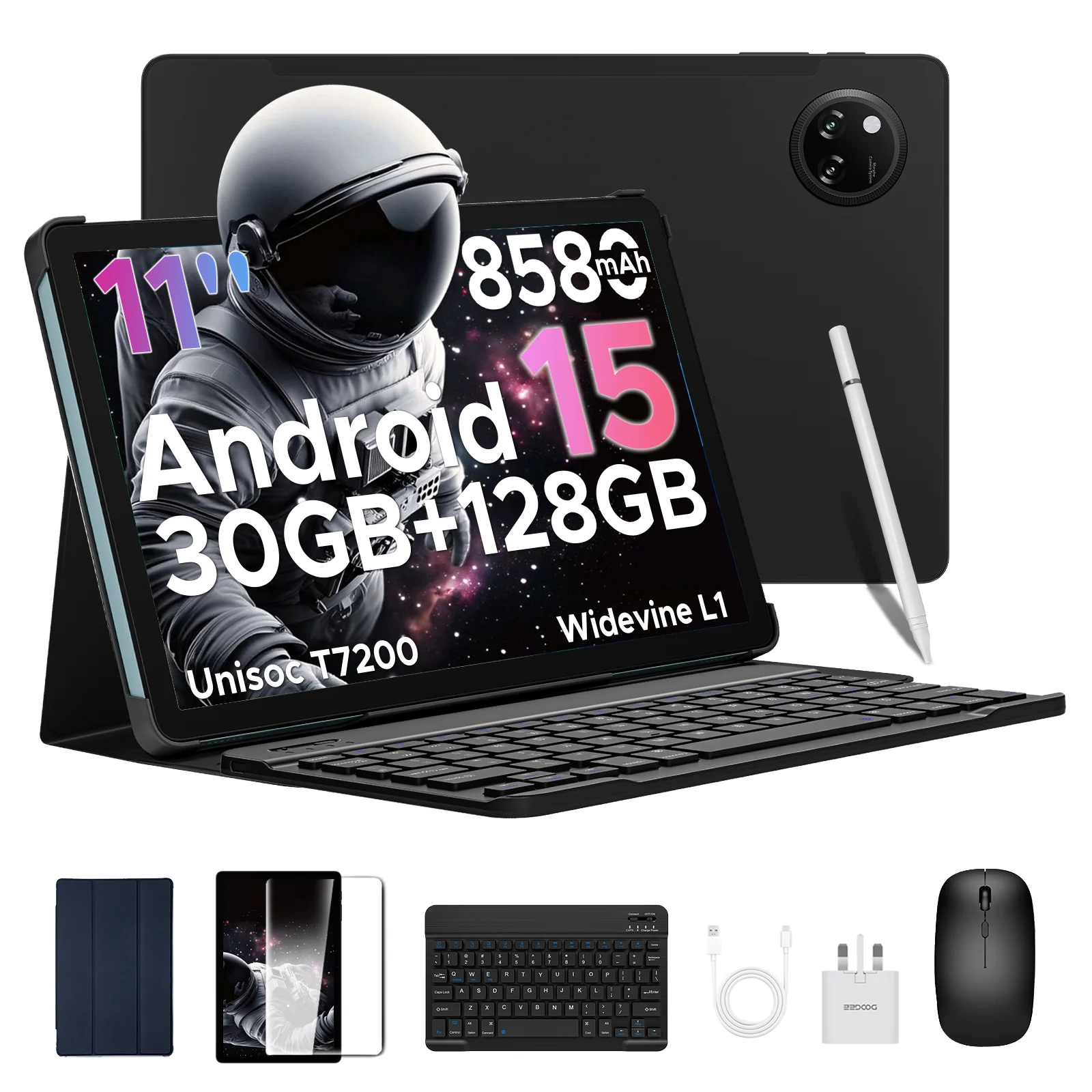 DOOGEE Tab A9 Pro + كمبيوتر لوحي Android 15 مكبرات صوت مزدوجة شاشة 11 بوصة 30 جيجابايت (6 جيجابايت + 24 جيجابايت) بطارية 128 جيجابايت 8580 مللي أمبير في الساعة Widevine L1 Smart Pad