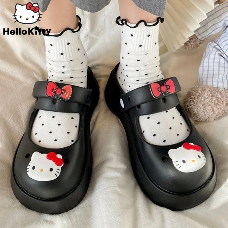 Sanrio Hello Kitty różowe damskie sandały Y2k moda codzienna gruba podeszwa letnie nowe buty Kawaii kreskówka słodkie dziewczyny modne kapcie