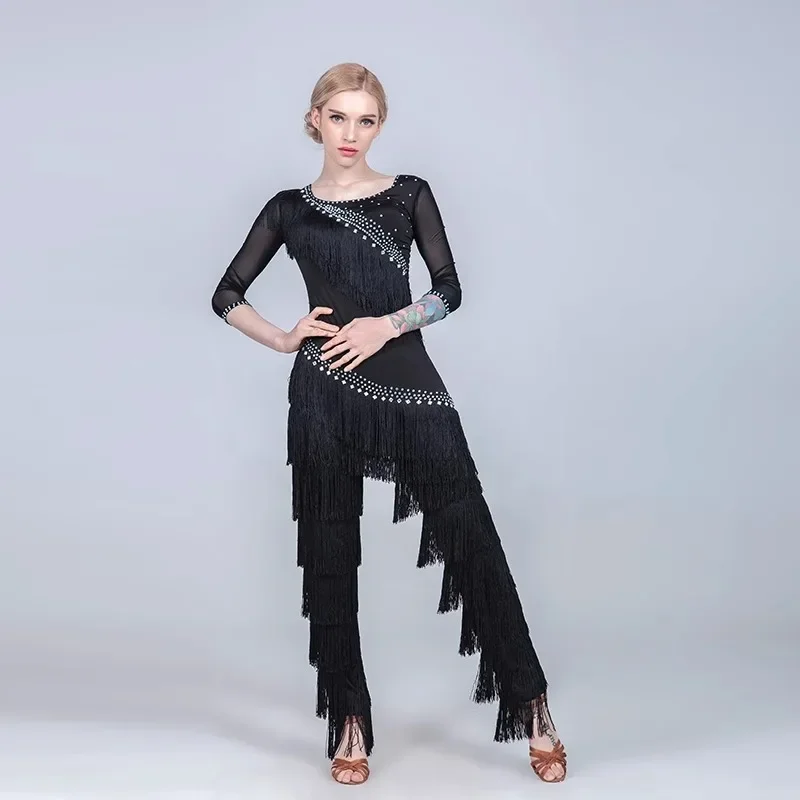 costume da ballo latino personalizzato fatto a mano con strass top nappa pantaloni rumba vestito top per le donne vestito da ballo latino abbigliamento donna