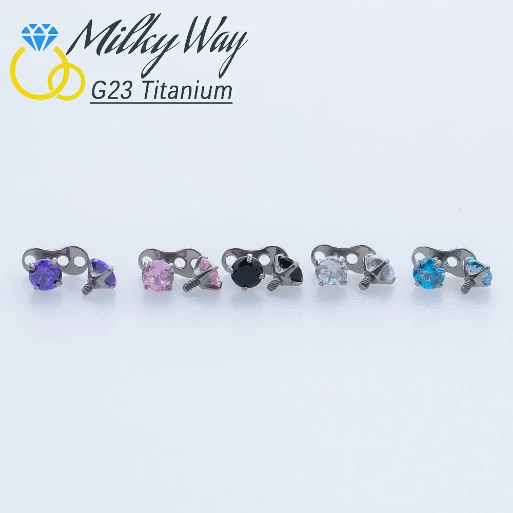 ASTM F136 Titanium Body Piercing 16G Dermal Anchor Top with CZ Stone Base Microdermal Rings Fashion Skin Diver Implants Jewelry