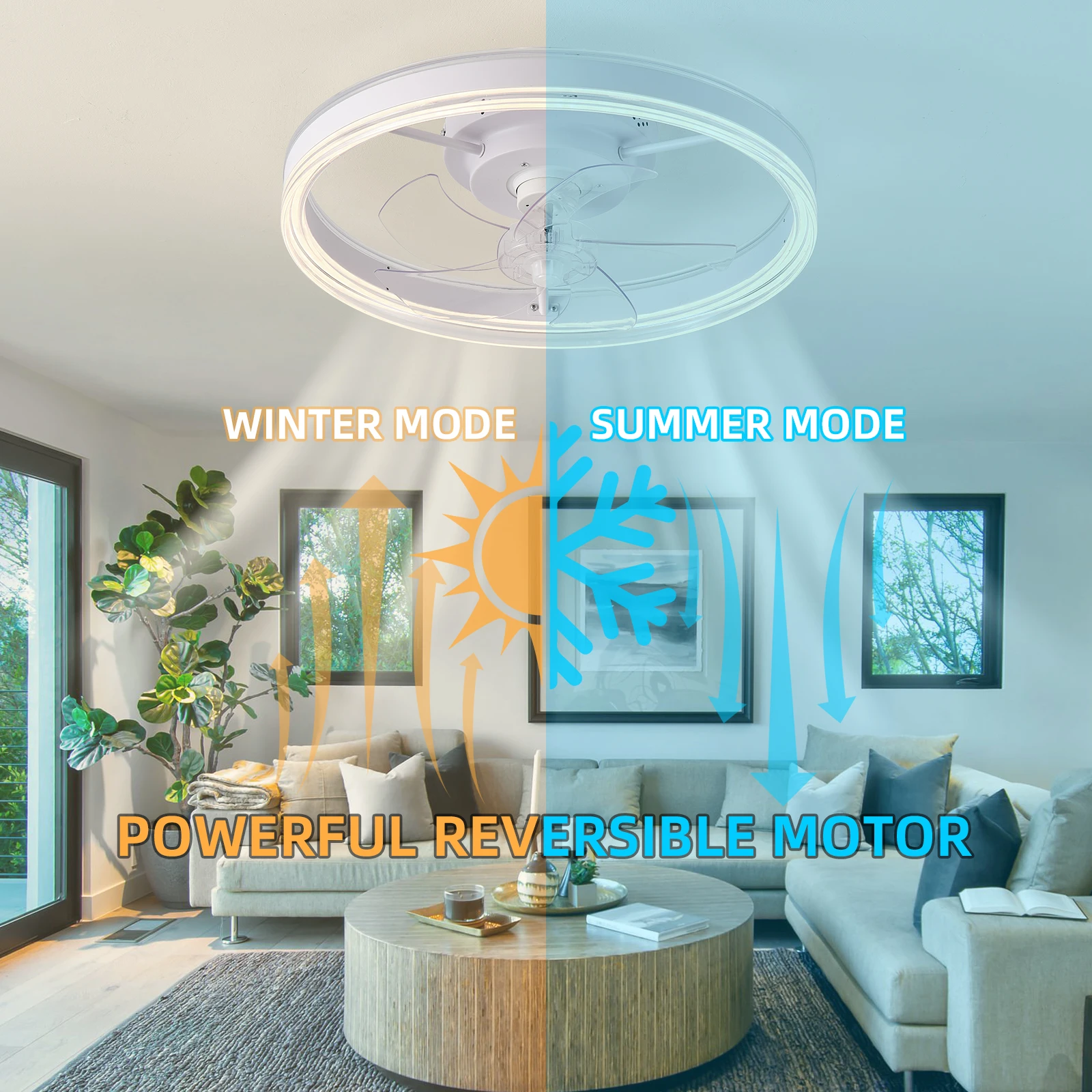 19.7 Inches Fan Light Rgb Color Lights Three Color Temperature 6-Speed Adjustable Wind Power Positive And Negative Rotation 110V
