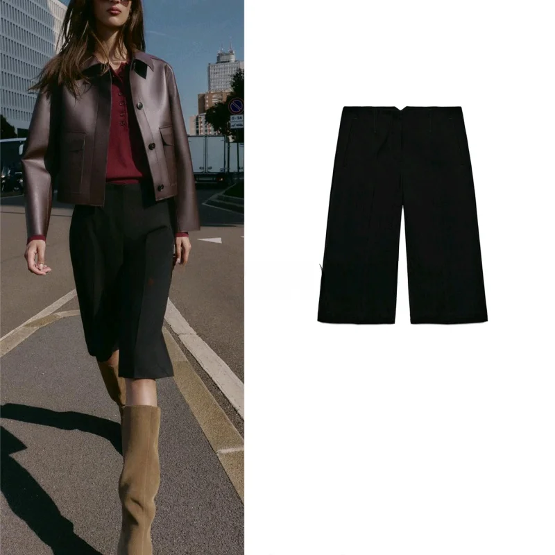 

Осенне-зимние женские брюки с высокой талией, повседневные, прямого кроя, из полиэстера, с дизайнерским акцентом, с одним карманом