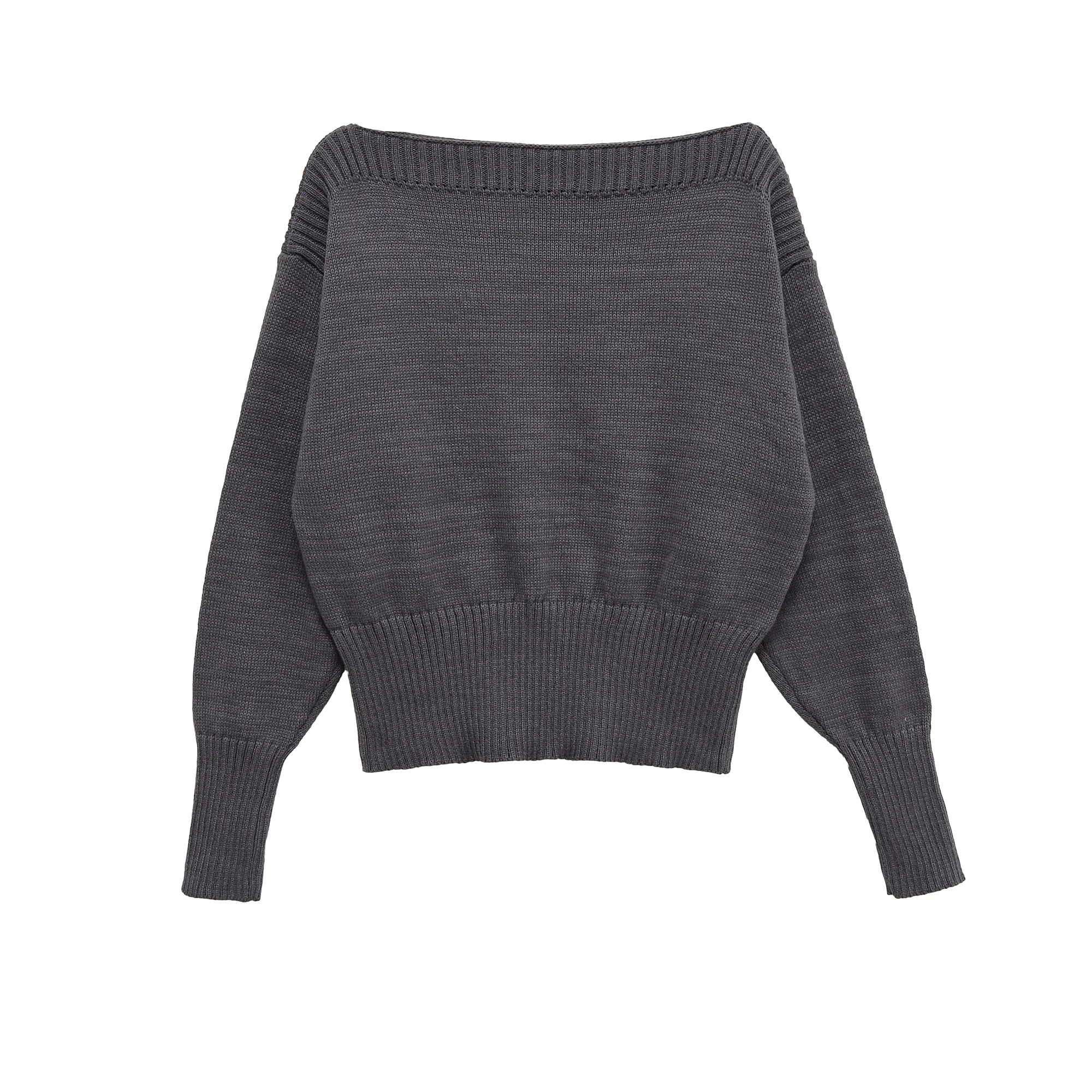 

Women's clothing autumn new products, versatile and fashionable solid color loose one-length neck long-sleeved knitted sweater