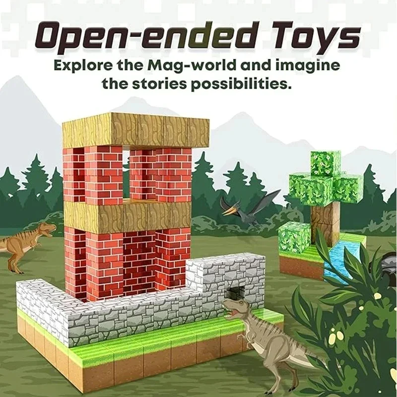 Bloques de construcción magnéticos Mine World, cubo magnético para apilar, juego de construcción, juguetes sensoriales educativos para niños y niñas de 3 años o más, bricolaje