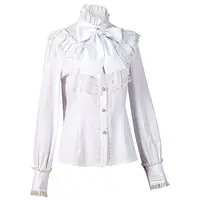 2026 Summer New Arrival Women's Vintage Ruffle Collar Shirt High Neck Lace Trim Button Down Shirt Elegant Gothic Blouse Tops - Image 4