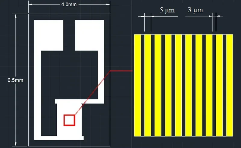 Фотоэлектрическое обнаружение междифрового электрода на основе кремния 3 мкм, емкостная матрица, биоэлектрохимический датчик газа MEMS.