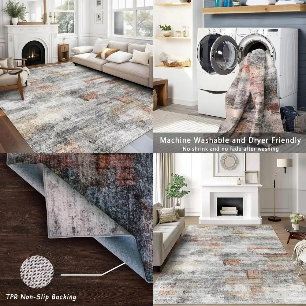 Ultra-Soft Washable Area Rug, 6x9 Feet, Non-Slip Abstract Design, Stain-Resistant Carpet for Living Spaces and Bedrooms